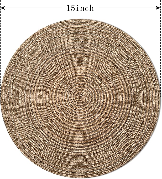 FunWheat Round Braided Placemats Set of 4 Place mats for Dining Tables Woven Heat Resistant Table Mats 15 inch for Fall(E Brown, 4pcs)