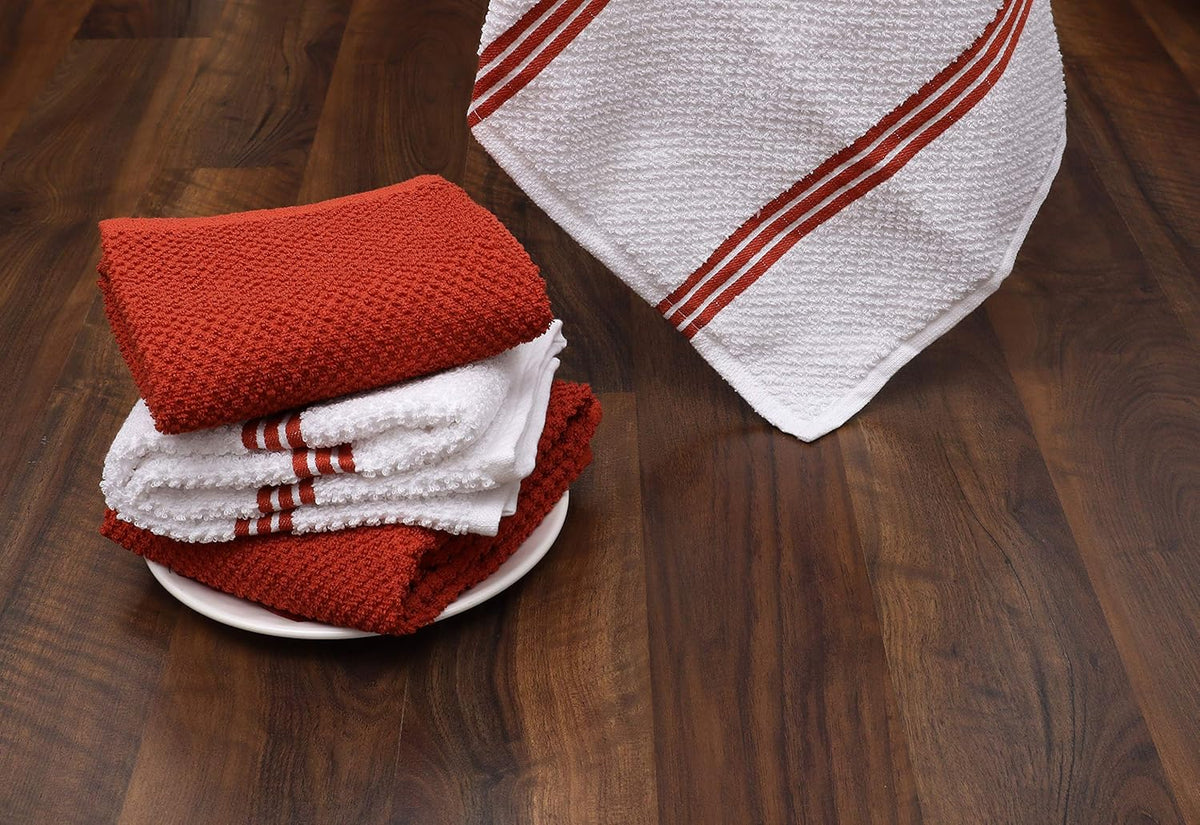 AMOUR INFINI Kitchen Towels Pack of 4 - Absorbent, Quick Drying Premium Cotton Tea Towel - Kitchen Linens 16x28 Inch Dish Towels with Hanging Loop (Rust)