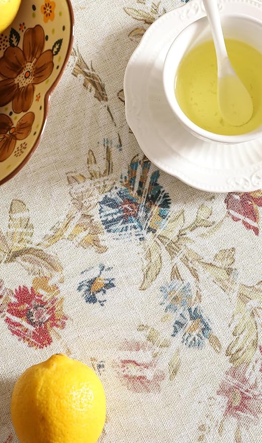 patdrea Designer Linen Tablecloth for Rectangle Table,Red Vintage Animals Pattern Floral Tablecloths,Decor Table Cover for Kitchen Dining Christmas,Tea Party,Thanksgiving,Party,63"x87"-Townlife E