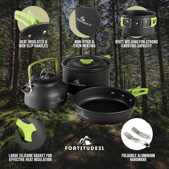 Camping Cookware Set - 19-Piece Lightweight Backpacking Cookware with Pots, Pans, Utensils - Compact Outdoor Cooking Kit for Camping, Hiking, Backpacking & Survival