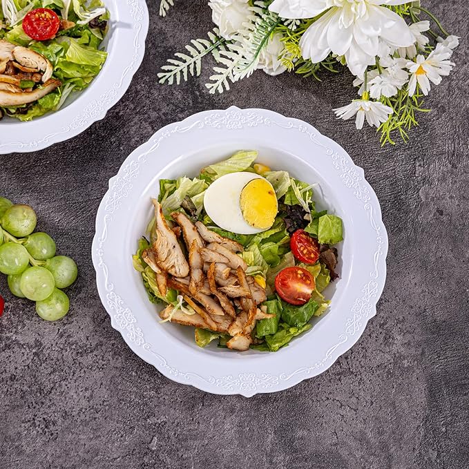 DaYammi 30 Pack Plastic Bowls, 12oz Disposable Soup Bowls, Heavy Duty Dinner Bowls for Weddings, Parties, Dinners, Catering and Everyday Use