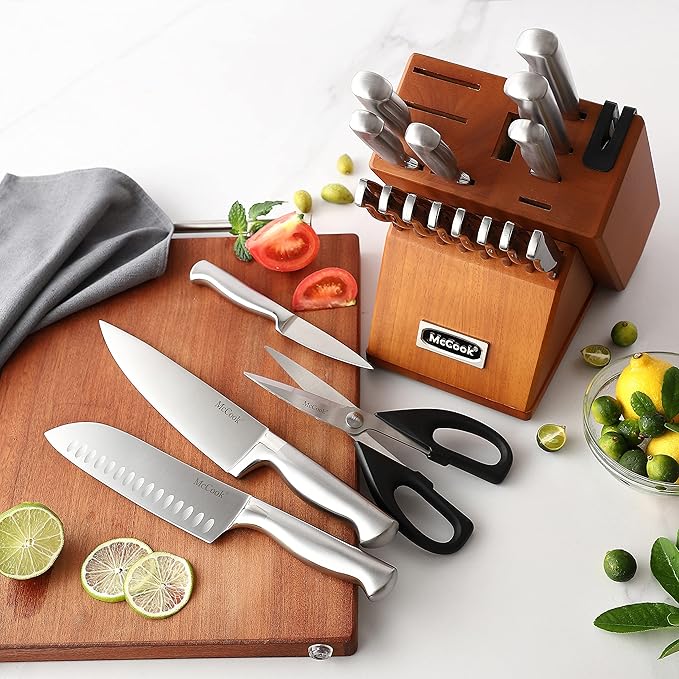 McCook® Knife Sets,German Stainless Steel Kitchen Knives Block Set with Built-in Sharpener