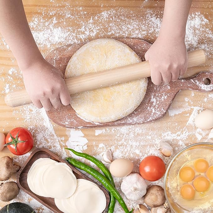 AISOSO French Rolling Pin, 17.7 Inches Wood Rolling Pins for Baking, Extra Long Classic Wooden Dough Roller for Fondant Pizza Pie Crust Cookie Pastry, Kitchen Baking Essentials, Light Yellow