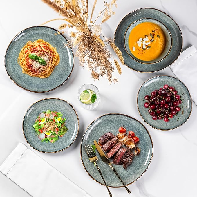 AmorArc Ceramic Dinnerware Sets,Handmade Reactive Glaze Stoneware Plates and Bowls Sets,Highly Scratch Resistant | Dishwasher & Microwave Safe Dishes Set,Service for 8 (24pc)