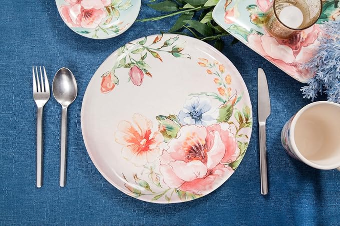 Bico Margret's Garden Dinner Plates Set of 4, 11 Inch Large Ceramic Plates for Pasta, Steak, Stylish Serving Dishes, Microwave and Dishwasher Safe, Gift for Housewarming and Thanksgiving