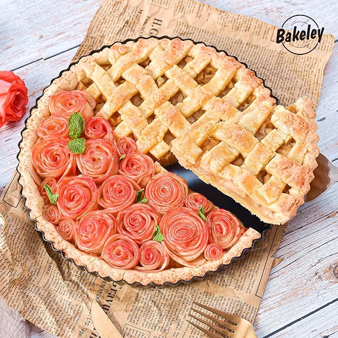 10-Inch Round Tart Pan with Loose Removable Bottom, Non-Stick Carbon Steel Quiche Pan for Oven Baking (Black)