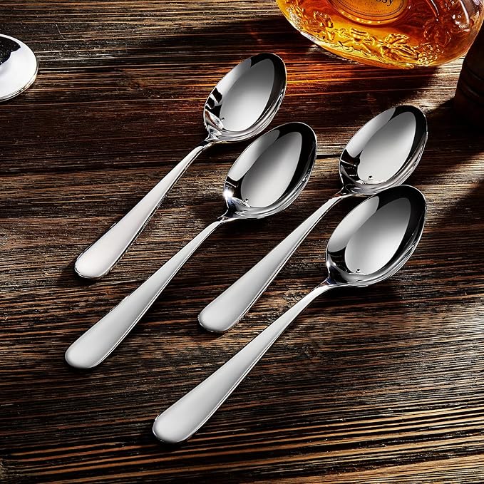 KEAWELL Premium Louise Spoons Set, Set of 4, 18/10 Stainless Steel, Exceptional mirror finish, Dishwasher Safe (7.6" Dinner Spoon)
