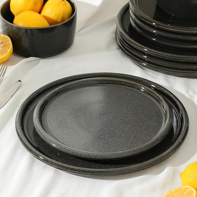 Stone Lain Eden 4-Piece Dinner Plate Set Stoneware, Charcoal Grey