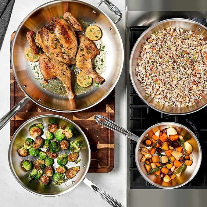 All-Clad D3 10 Inch Stainless Steel Frying pan, 3-Ply Stainless Steel Pan, Induction, Oven Broiler Safe 600F Skillet, Professional Cookware, Silver