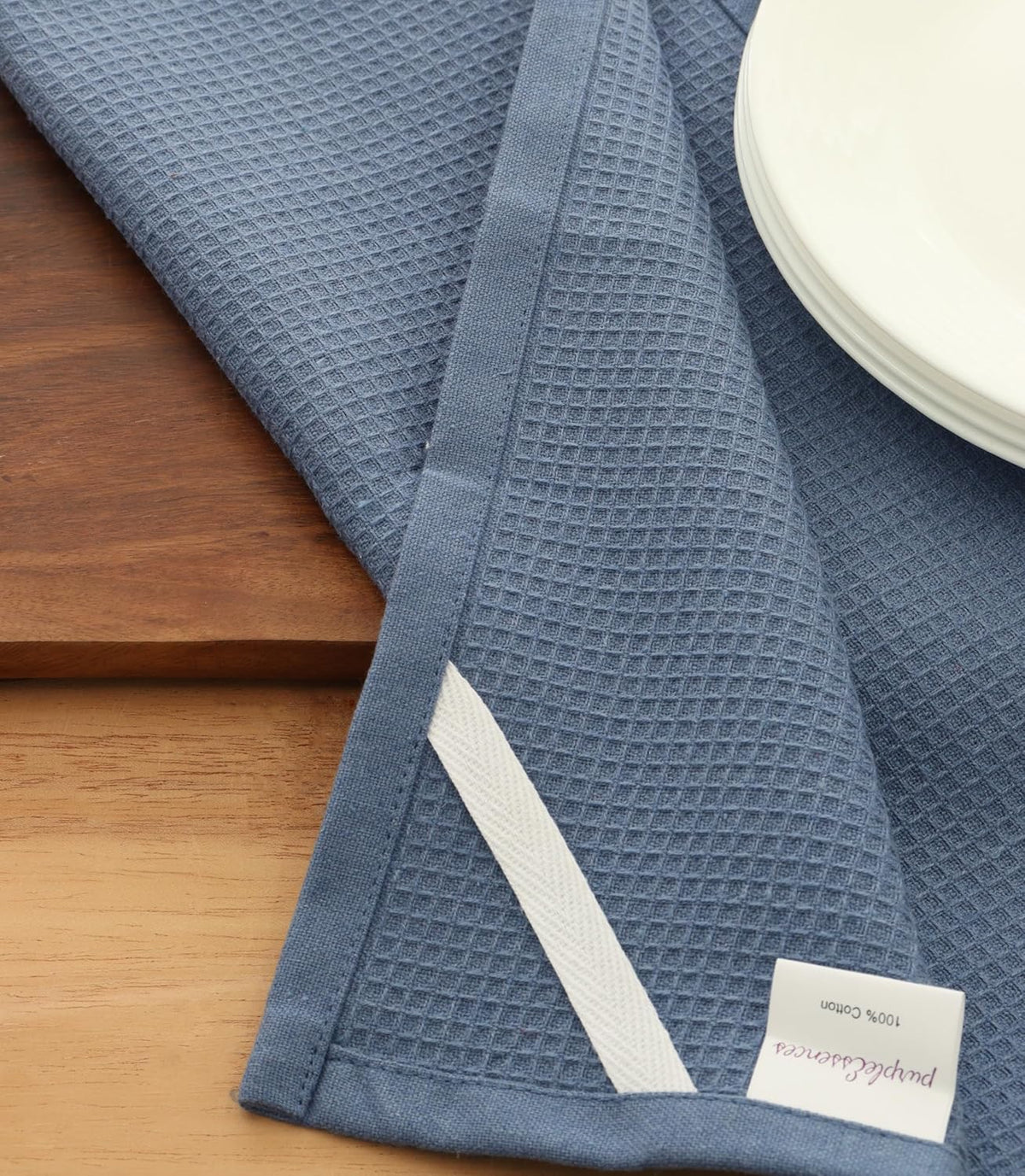 PurpleEssences Waffle Weave Kitchen Towel, 100% Cotton - 15 x 25 Inches, with Hanging Loop Ultra Soft Absorbent Quick Drying Dish Cloth, Tea and Hand Towels, 4 Pack - Spring Summer - Smoky Grey