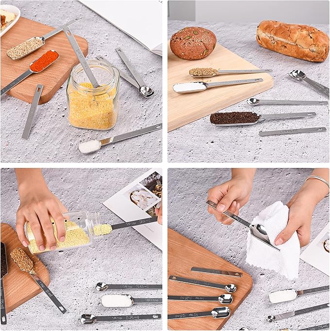 Stainless Steel Measuring Cups and Spoons Set of 12, 5 Dry Measuring Cups and 6 Measuring Spoons With Leveler for Kitchen