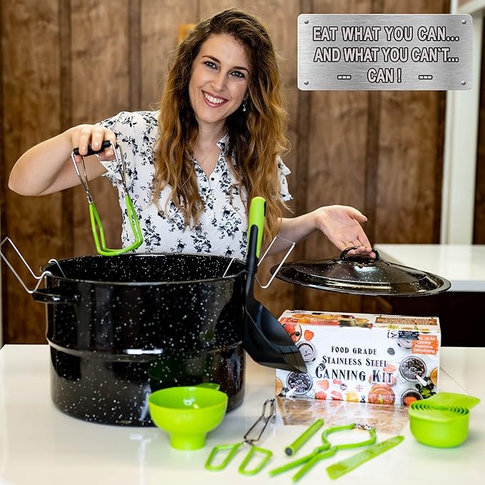 Supa Ant Canning Supplies - Water Bath Canning Pot with Rack & Lid - Starter Kits Set for Beginners - Stainless Steel Water Bath Canner Kit & Rack - Rack, XL Ladle, Measuring Cups, Kitchen Funnel