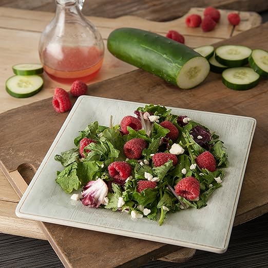 Carlisle FoodService Products Grove Reusable Plastic Plate Square Plate with Rim for Home and Restaurant, Melamine, 8.5 Inches, Buff, (Pack of 12)