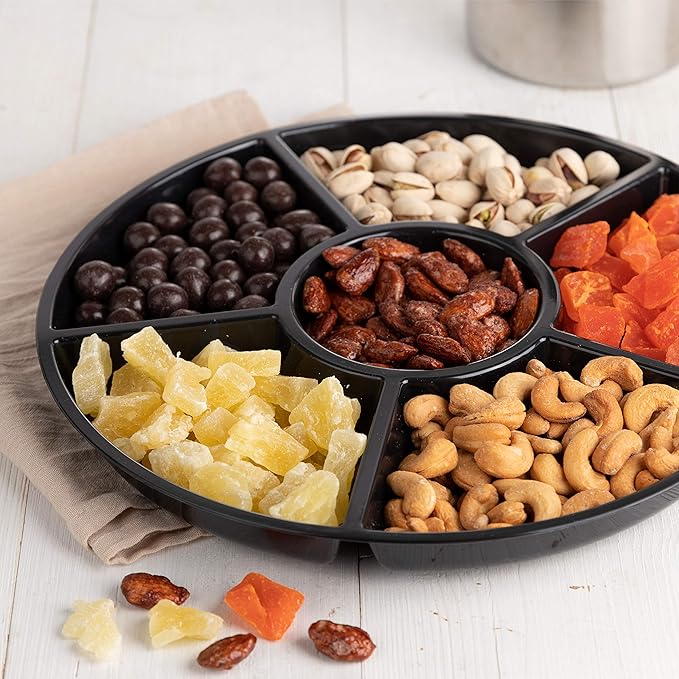 Plasticpro 6 Sectional Round Plastic Serving Tray/Platter (4, Black)