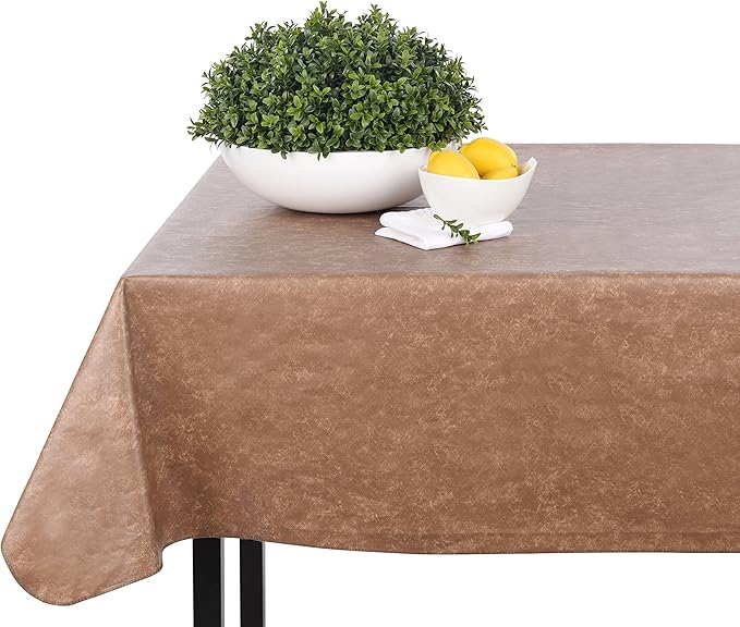Yourtablecloth Heavy Duty Vinyl Rectangle or Square Tablecloth – 6 Gauge Heavy Duty Tablecloth – Flannel Backed – Wipeable Tablecloth with Vivid Colors & Many Sizes 52 x 120 Stone