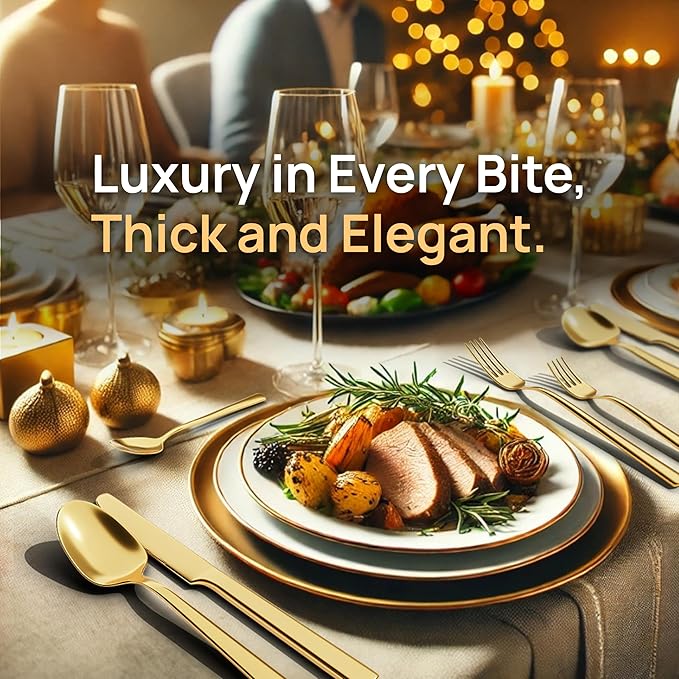 Home Haven Luxury Gold Silverware Set for 4, Heavy Duty Gold Flatware Set for 4, 18/10 Stainless Steel Cutlery Dishwasher Safe, Flatware for Special Occasions, Home & Restaurant Use (24 Pieces for 4)