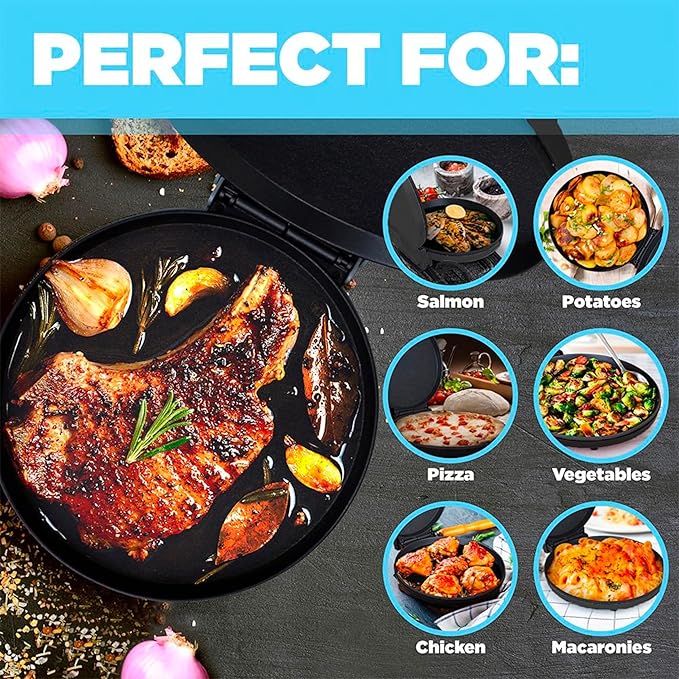 Courant Countertop Pizza Maker 12 inch Pizzas Machine, Newly improved Cool-touch Handle Non-Stick plates Pizza oven & Calzone Maker, Electric Oven for Home or School, 12” Indoor Grill/Griddle, Black