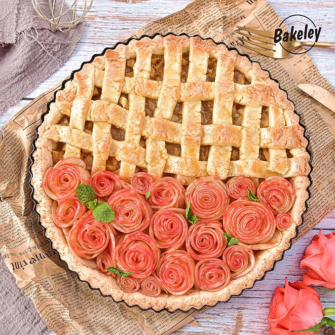10-Inch Round Tart Pan with Loose Removable Bottom, Non-Stick Carbon Steel Quiche Pan for Oven Baking (Black)