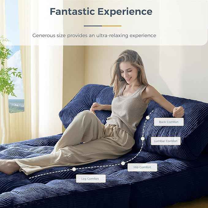 MAXYOYO Folding Sofa Bed, Convertible Sleeper Chair with Pillow Foldable Matress with Back Support, Portable Fold Out Chair Bed Comfy Floor Sofa Lounge for Living Room Bedroom, Navy Double