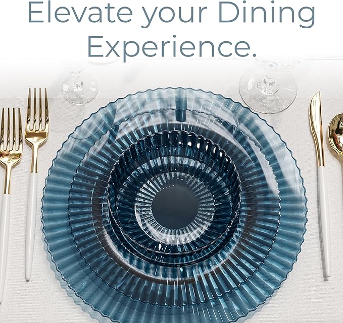 Exquisite 40 Piece Plastic Disposable Plates Set For 20 Guests I 20 X 9 Inch & 20 X 11 Inch Disposable Plastic Plates | Color: Blue | Great for Weddings Parties And Formal Occasions