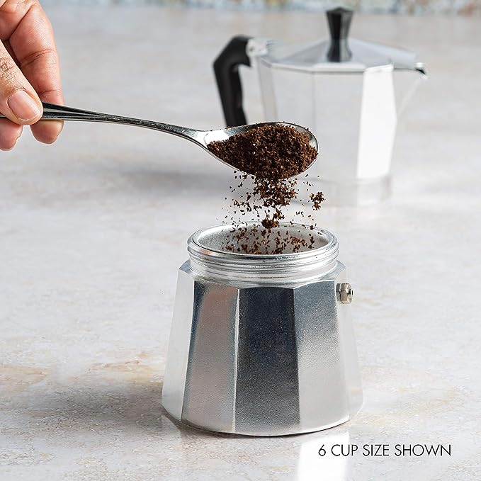 Primula Classic Stovetop Espresso and Coffee Maker, Moka Pot for Italian and Cuban Café Brewing, Greca Coffee Maker, Cafeteras, 12 Espresso Cups, Silver