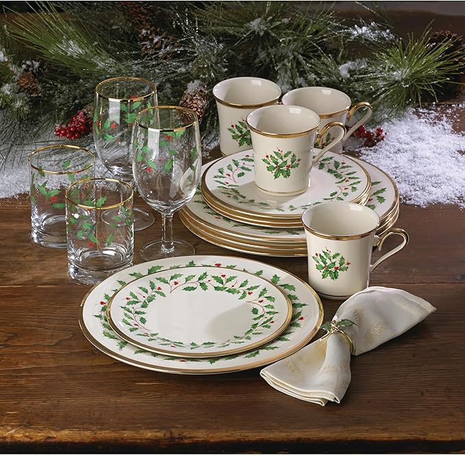 Lenox 6122048 Holiday 12-Piece-Plate-&-Mug Set, Christmas Dinnerware, Hosting