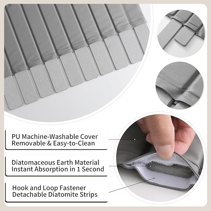 Stone Drying Mat for Kitchen Counter-Super Absorbent PU Dish Drying Mat, Quick Dry Stone Mat Kitchen for Dishes, Bottles & Cups, Large Foldable Stone Dish Drying Mat, Non-Slip Kitchen Mat