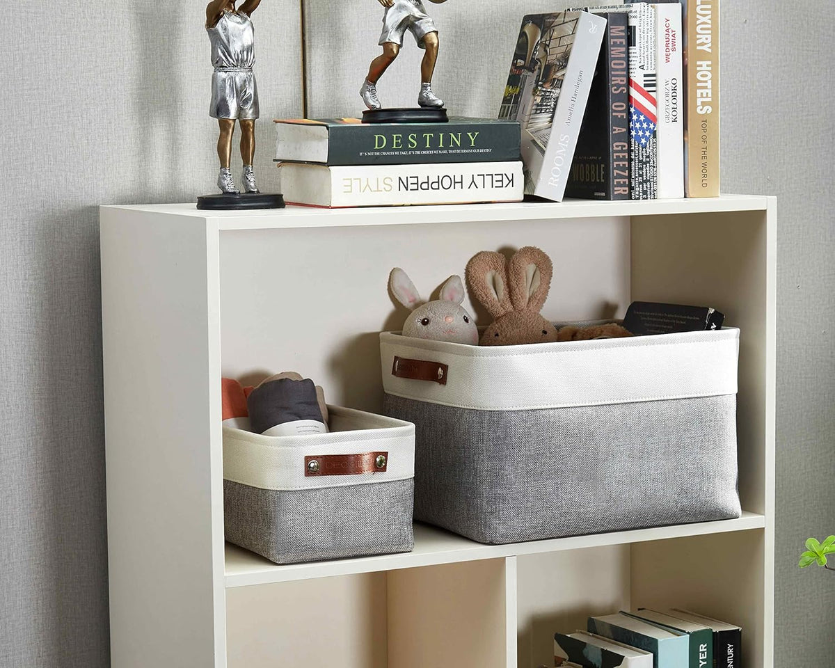 DECOMOMO Storage Baskets for Shelves - Fabric Storage Bins, Linen Closet Organizers and Storage (Grey & White, Large - 1 Pack)