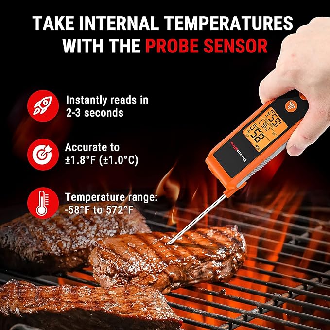 ThermoPro TP420 2-in-1 Instant Read Thermometer for Cooking, Infrared Thermometer Cooking Thermometer with Meat Probe, Non-Contact Laser Meat Thermometer for Griddle Grill Pizza Oven HVAC Pool