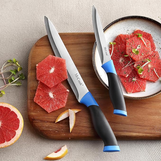 McCook® Knife Sets, German Stainless Steel Kitchen Knife Block Sets with Built-in Sharpener