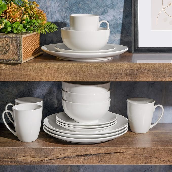 Gibson Home Zen Buffet Porcelain Chip and Scratch Resistant Dinnerware Set, Service for 4 (16pcs), White (Coupe)