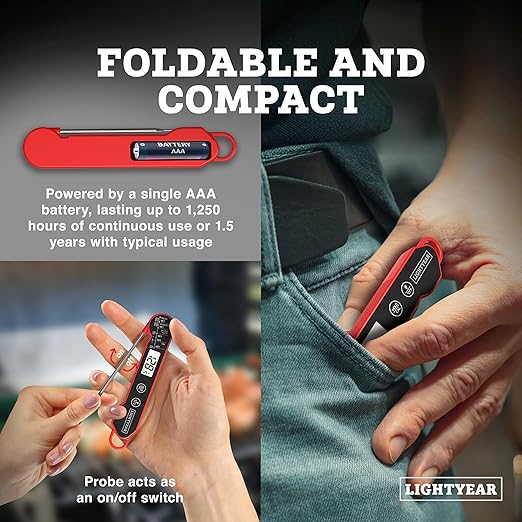 Lightyear Meat Thermometer | Instant Read Cooking Thermometer for Grilling, Roasting & BBQ, Built-in Magnet, IP65 Waterproof, Food-Grade Stainless Steel Temperature Probe