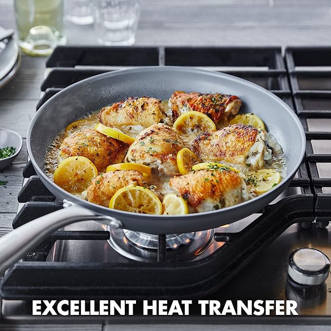 GreenPan Lima Hard Anodized 12" Frying Pan Skillet with Lid, Ceramic Nonstick, PFAS-Free Nontoxic Pots and Pans, Oven & Broiler Safe, Stainless Steel Handle, Cookware for Eggs & Omelet, Gray