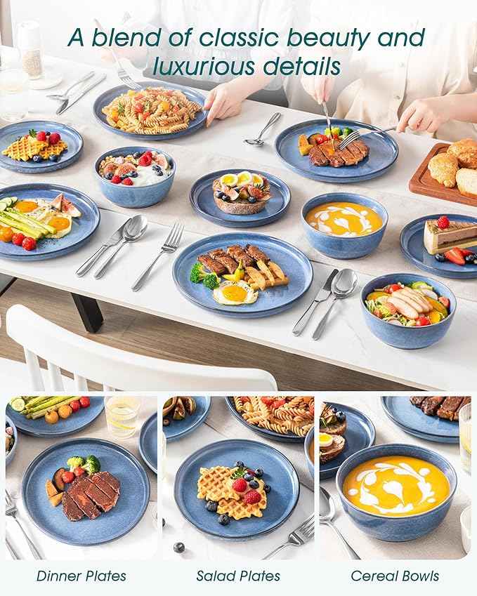 vancasso ANYA 18 Pieces Plates and Bowls Set, Blue Dinnerware Sets, Reactive Glaze Dishes Set for 6, Ceramic Dishware Sets Kitchen Dinner Set, Microwave & Dishwasher Safe