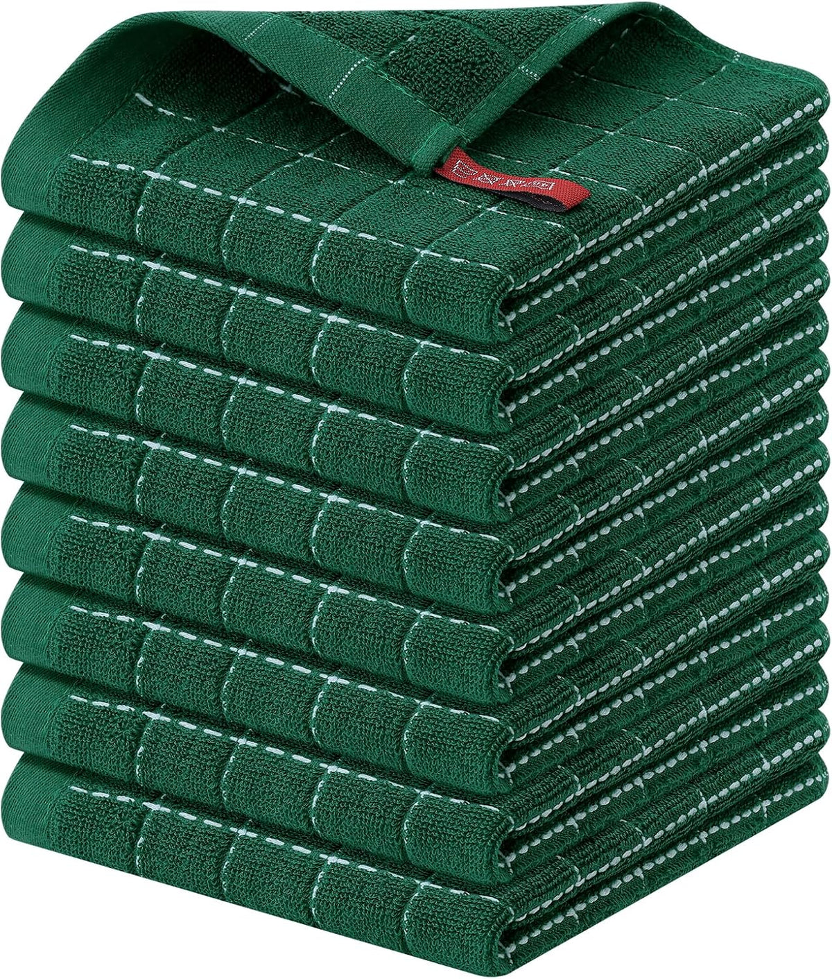 Homaxy 100% Cotton Terry Kitchen Dish Cloths, Ultra Soft and Absorbent Dish Towels for Kitchen, Perfect for Drying and Washing Dishes, 8 Pack, 12 x 12 Inches, Dark Green