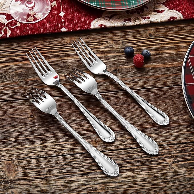 KEAWELL Pearl Edge 4-Piece Premium Fork Set, 18/10 Stainless Steel, Fine Silverware with Mirror Finish, Dishwasher Safe (4, 7.3" Salad Forks)