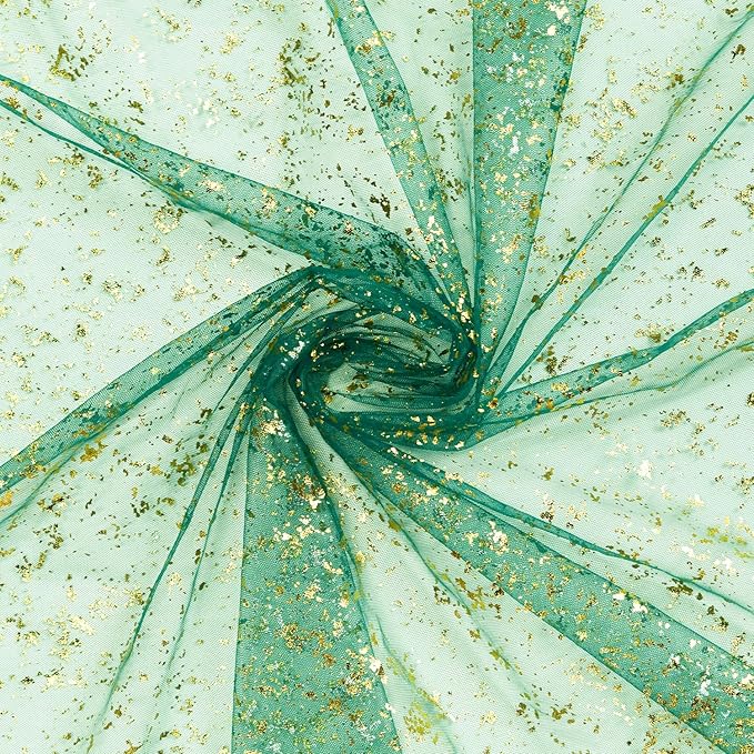 Artoid Mode 6PCS Green Gold Gauze Table Runner 120 Inch 10FT, Glitter Metallic Foil Sheer Dining Wedding Anniversary Holiday Table Decor for Home Party
