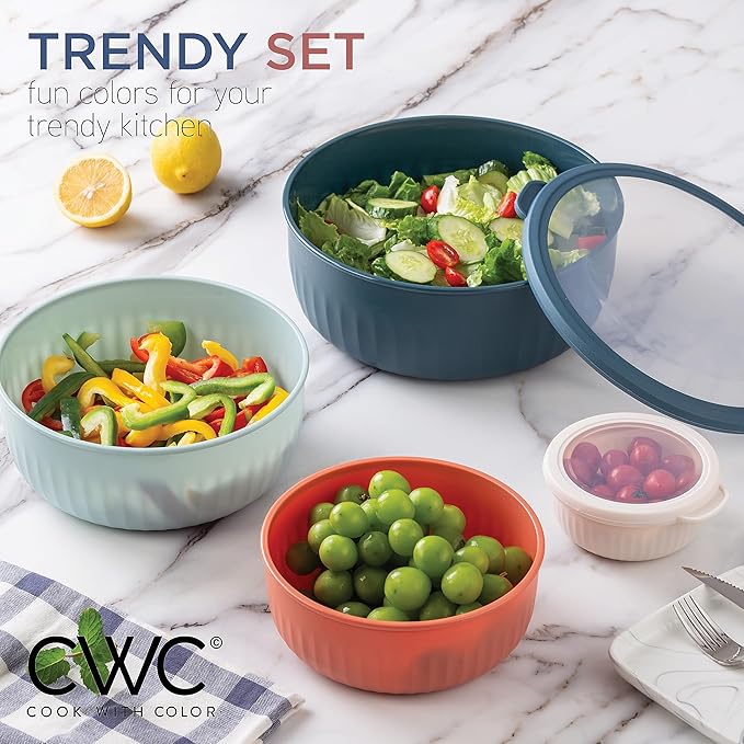 COOK WITH COLOR Prep Bowls with Lids- Wide and Deep Nesting Plastic Small Mixing Bowl Set with Lids, 12 Piece Set - Wide Bowls, Multicolor