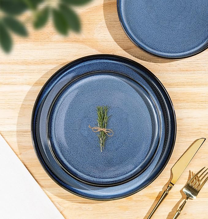 TheTerra Ceramic Dinnerware Sets for 8, 24 Pieces Porcelain Lightweight Speckled Plates and Bowls Sets, Scratch Resistant Dish Set, Oven & Microwave & Dishwasher Safe, Starry Blue