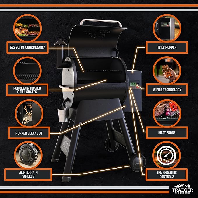Traeger Grills Pro 575 Wood Pellet Grill & Smoker with Wifi, App-Enabled, Black