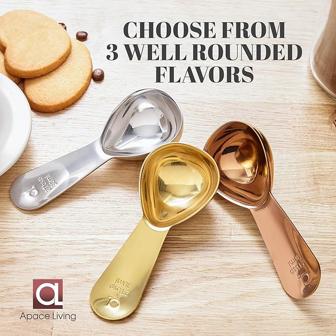 Apace Living Coffee Scoop (Set of 2) - 2 Tablespoon (2 Tbsp / 1/8 Cup / 1 oz) - The Best Stainless Steel Measuring Spoons for Coffee, Tea, and More