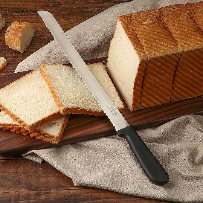 12 Inch Serrated Bread Knife for Homemade Bread, Stainless Steel Wide Wavy Edge Knife, Multi-Purpose Kitchen Knife, Efficient Cake Slicer, Ultra Sharp Baker's Knife for Cutting Crusty Breads, Cake