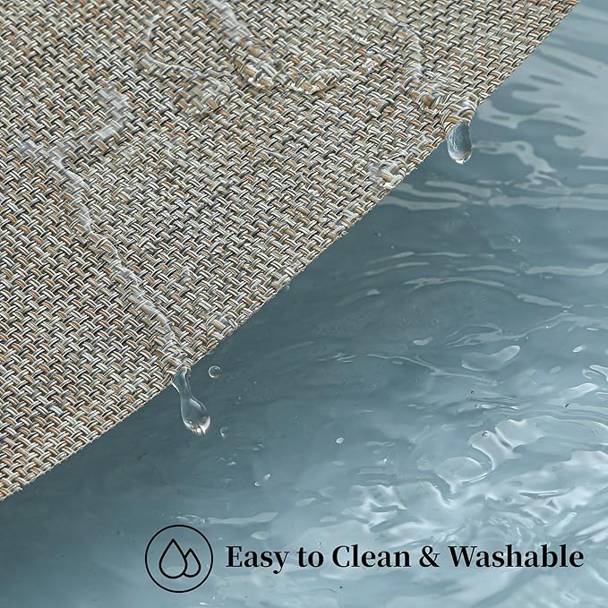 Leetaltree Linen Yellow Placemats Set of 4 - Heat Resistant Non-Slip Place mats for Dining Table, Washable Durable PVC Vinyl Woven Table Mats（Linen Yellow, 4）