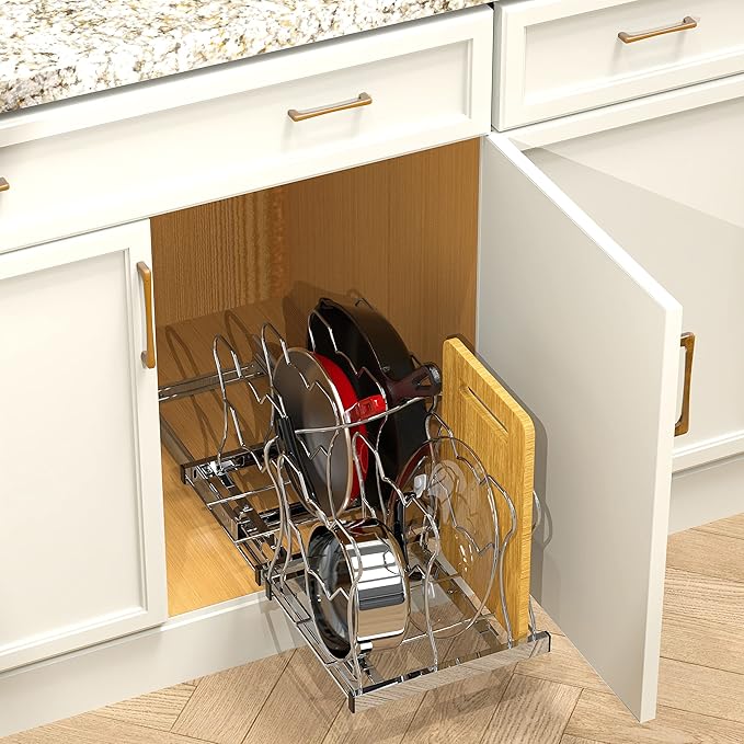 Simple Houseware Organizer Pull Out Under Cabinet Sliding Shelf for Kitchen,Bathroom, Pantry Pan and Pot Lid, Silver