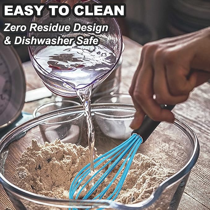 Anaeat Silicone Kitchen Whisk Set of 4, Perfect for Non-Stick Cookware, Milk and Egg Beater Blender for Whisking, Cooking, Baking, Beating - 11'' Flat Whisk and 8.5''+10.5''+12'' Balloon Whisks (Blue)