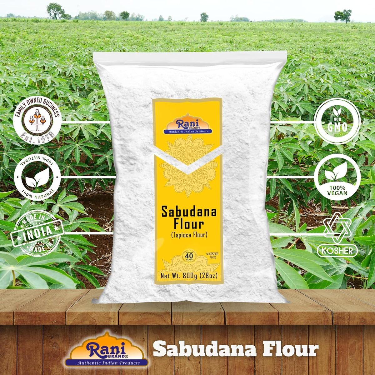 Rani Sabudana Flour (Tapioca/Sago Flour) 28oz (1.75lbs) 800g ~ All Natural | Vegan | Gluten Friendly | NON-GMO | Kosher | Indian Origin