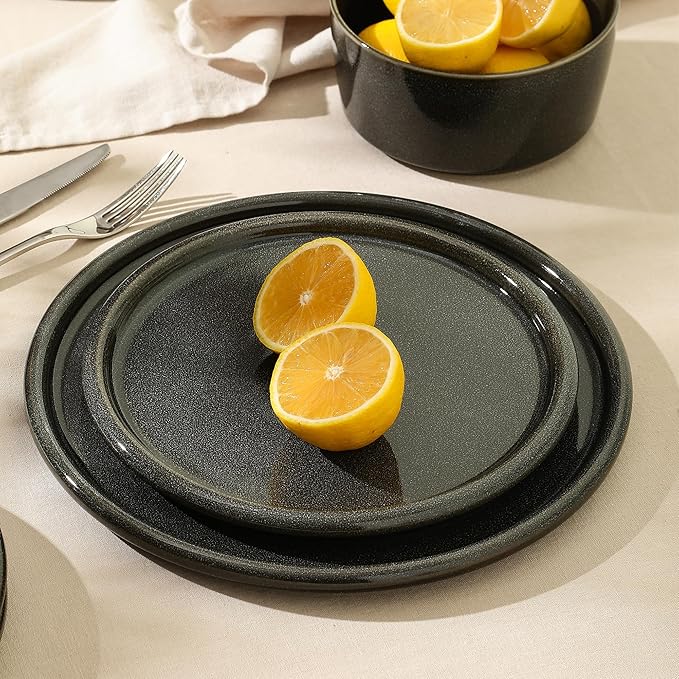 Stone Lain Eden 4-Piece Dinner Plate Set Stoneware, Charcoal Grey