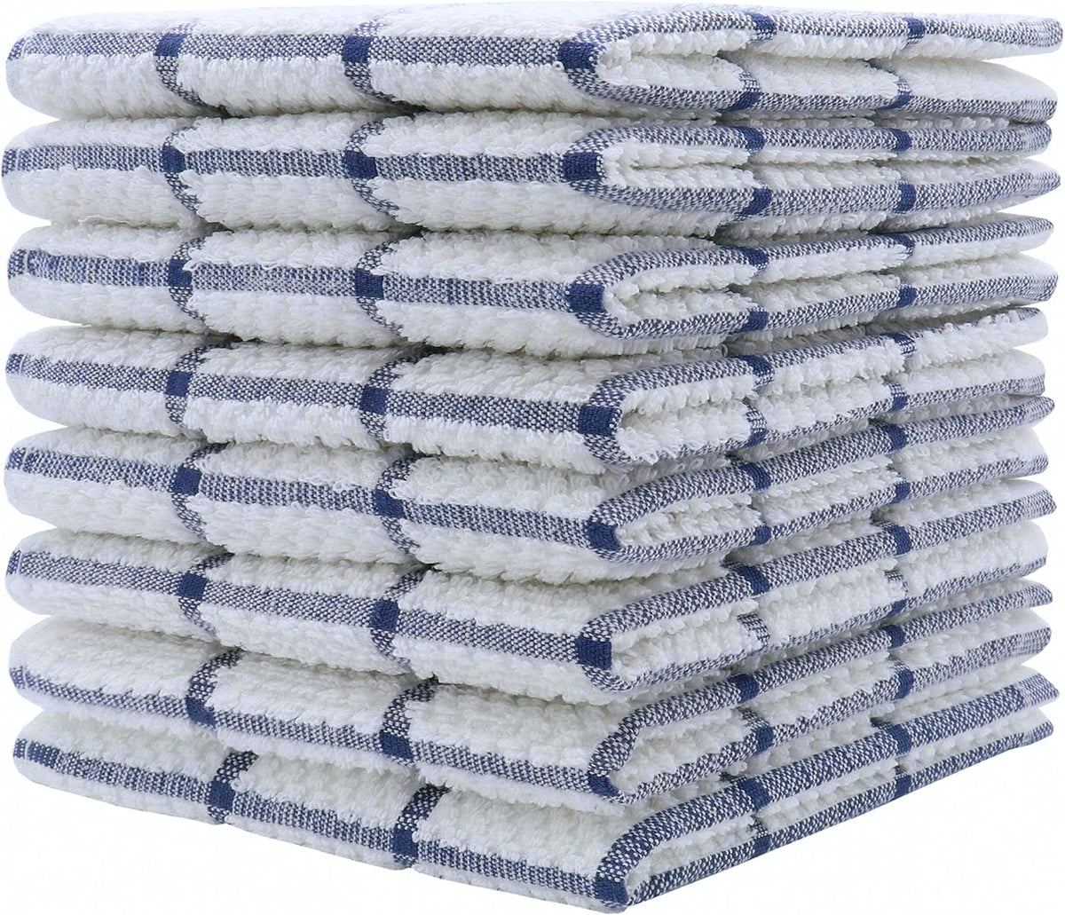 Cotton Dish Towels for Kitchen, Terry Dish Cloths for Washing Dishes, 12 x 12 Inches, Light and Soft, Quick Drying Dish Rags for Cleaning, 8pc/Set (Blue)