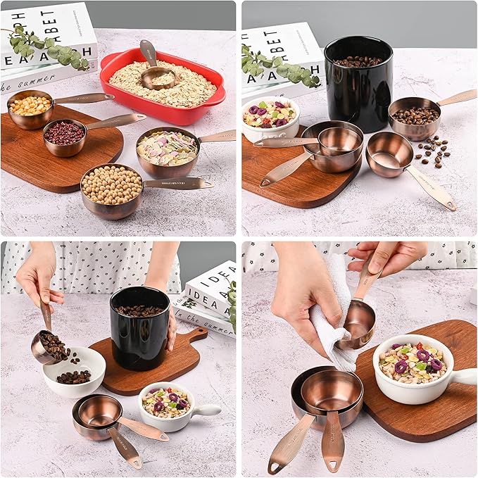 Smithcraft Measuring Cups and Spoons Set, 12 Pieces Stainless Steel Measuring Cup Set, Metal Copper Measuring Cups Spoons, Dry & Liquid Kitchen Measure Cup Spoon & Leveler & Measure Equivalents