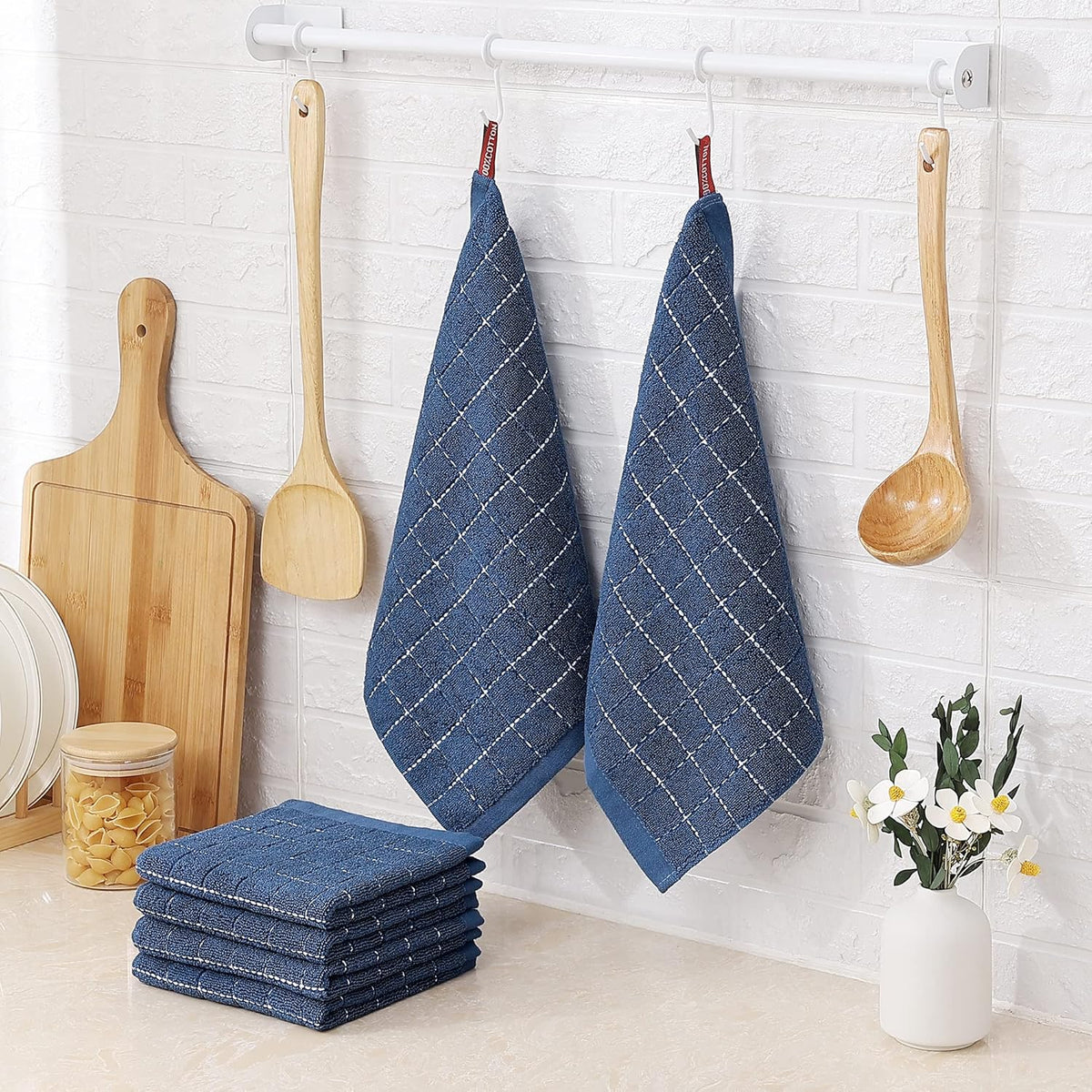 Homaxy 100% Cotton Terry Kitchen Dish Cloths, Ultra Soft and Absorbent Dish Towels for Kitchen, Suitable for Drying and Washing Dishes, 6 Pack, 12 x 12 Inches, Navy Blue